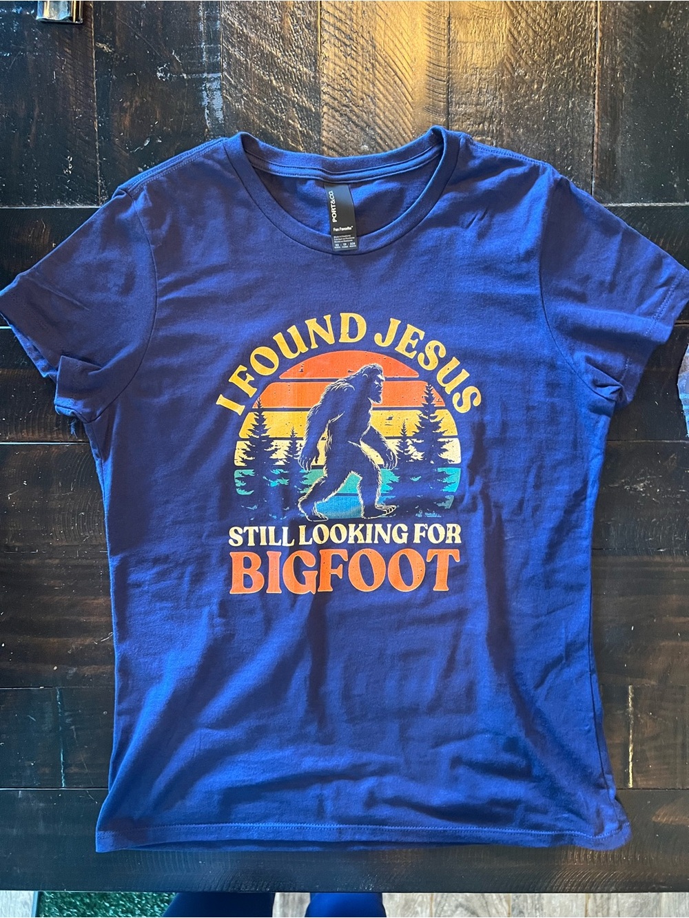 Women’s Blue 'I Found Jesus Still Looking for Bigfoot' Graphic Tee